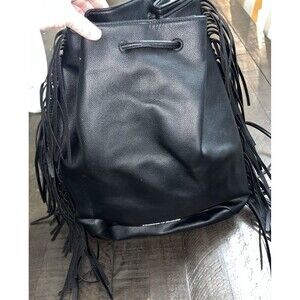 Victoria's Secret VS Black Hobo Backpack Fashion Show Bag Fringe EUC